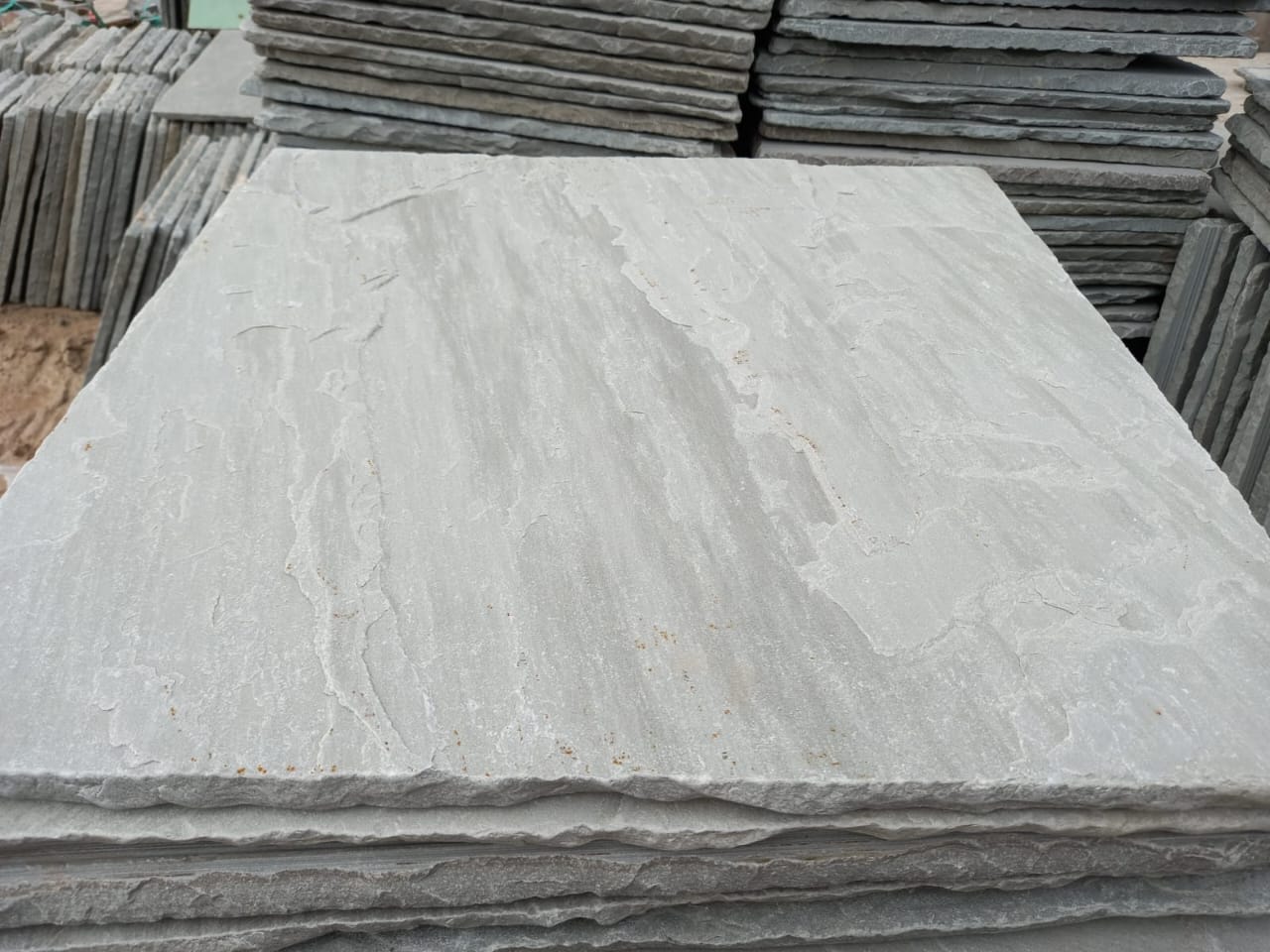 Natural split Raj Green Sandstone paving slabs